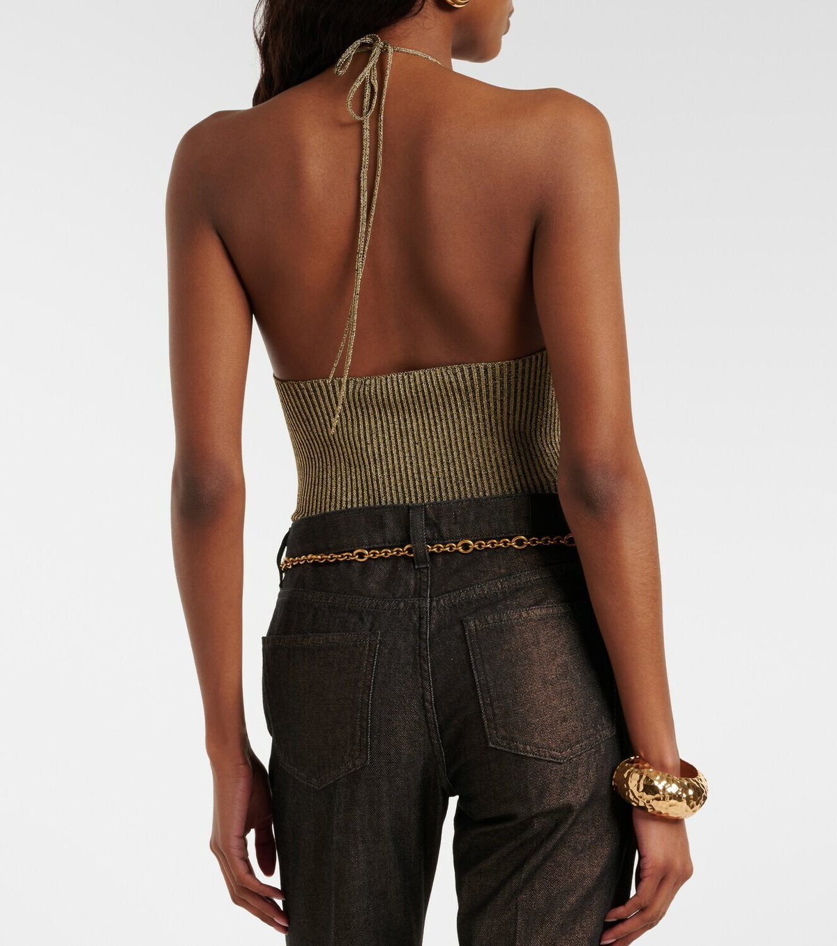 Roberto Cavalli Embellished halterneck lamé bodysuit