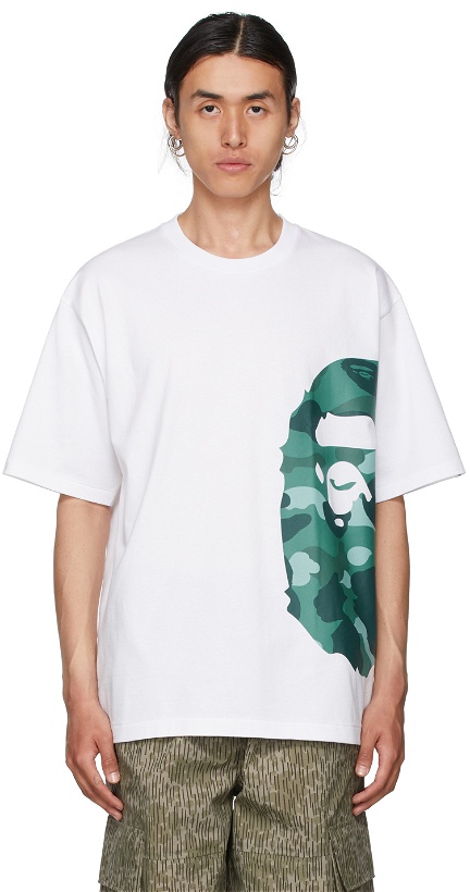 Photo: BAPE White & Green Color Camo Side Big Ape Head Relaxed T-Shirt