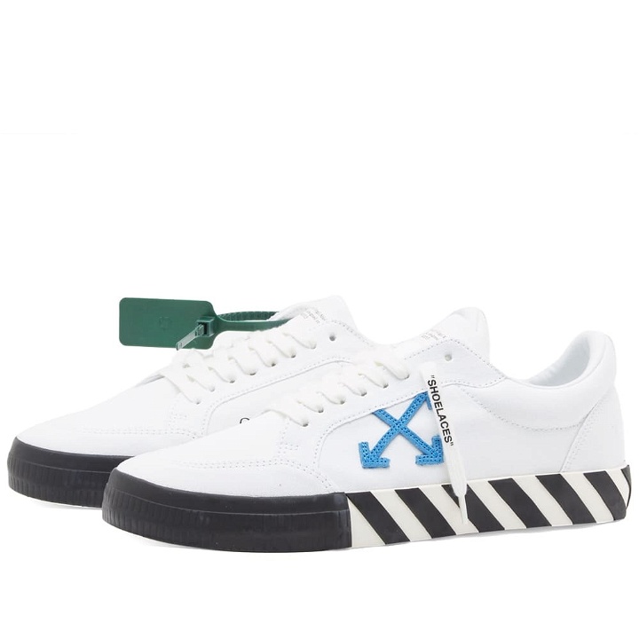 Photo: Off-White Men's Low Vulcanised Canvas Sneakers in White/Blue