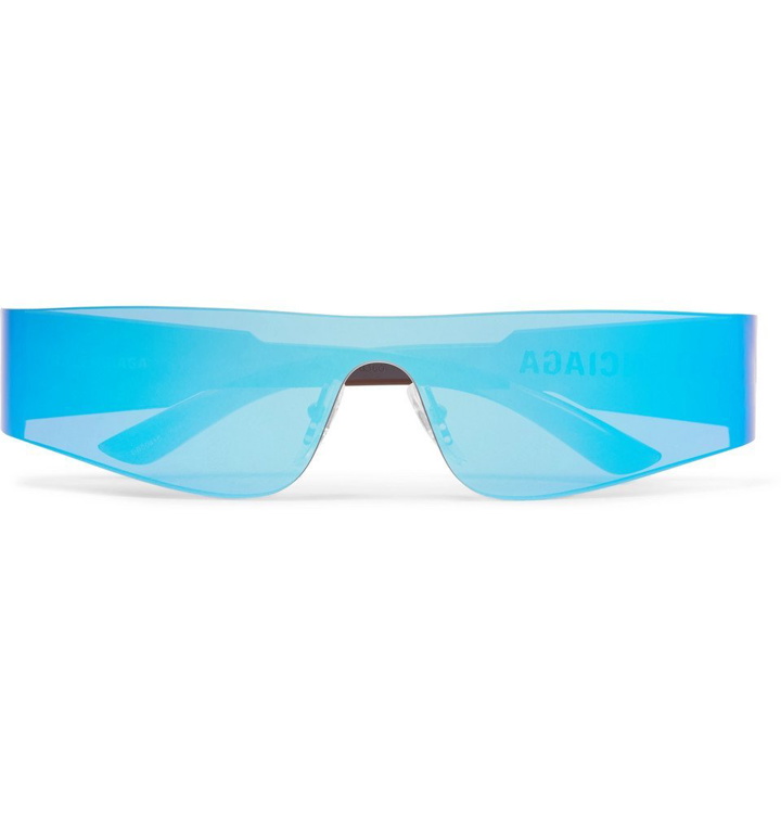Photo: Balenciaga - Mono Rectangle-Frame Nylon Mirrored Sunglasses - Bright blue