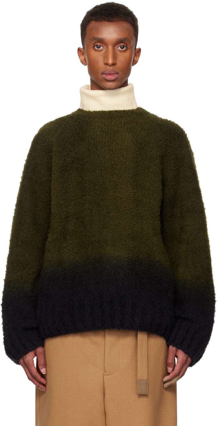 sacai Green & Black Gradation Dye Knit Sweater Sacai
