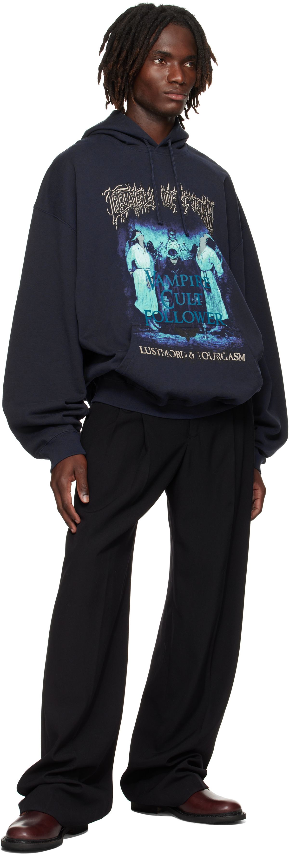 VETEMENTS Navy Cradle of Filth 'Vampire Cult' Oversized Hoodie