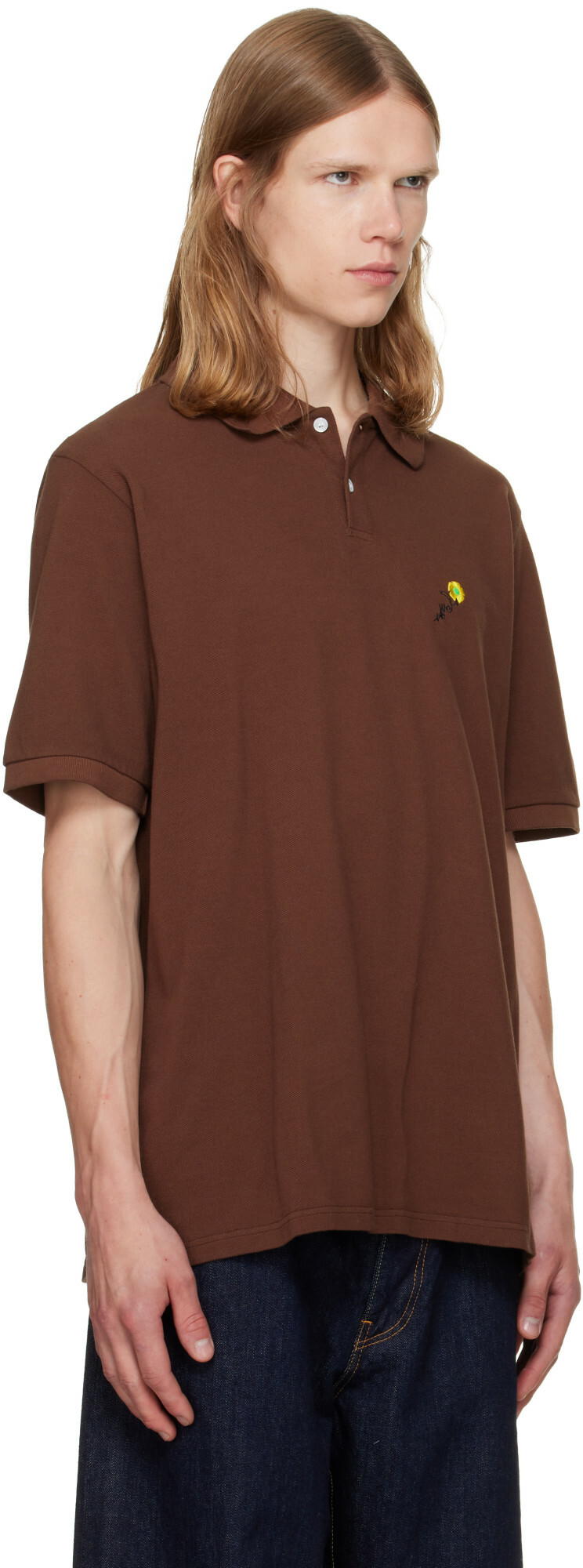vowels Brown Short Sleeve Pique Polo