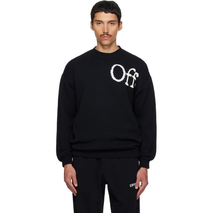 Photo: Off-White Black 'OW' Shared Logo Knit Crewneck Sweater