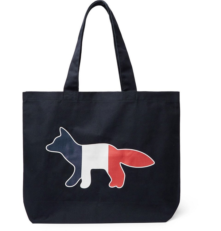 Photo: Maison Kitsuné - Logo-Print Cotton-Blend Twill Tote Bag - Navy