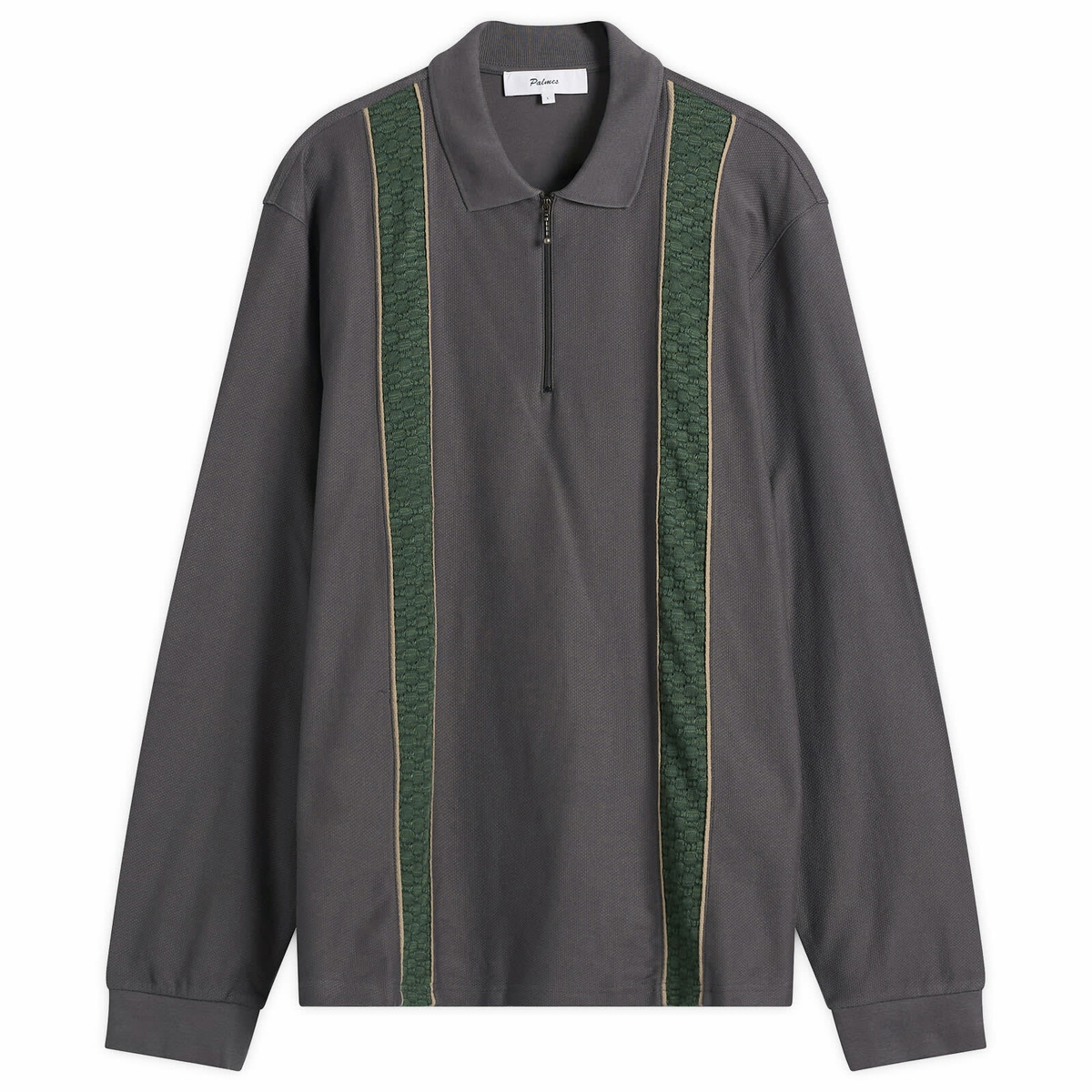 Palmes Men's Lace Long Sleeve Zip Polo in Charcoal