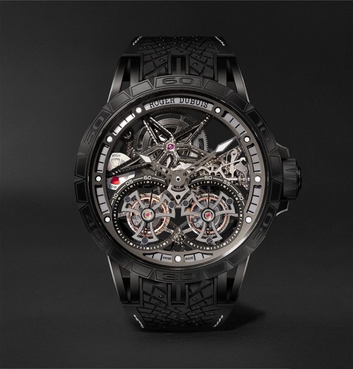 Photo: Roger Dubuis - Excalibur Pirelli ICE ZERO 2 One-of-a-Kind Hand-Wound Skeleton Double Flying Tourbillon 47mm Titanium and Rubber Watch, Ref. - Black