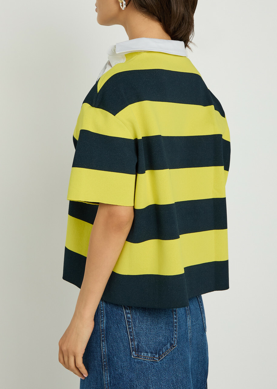 A.W.A.K.E Mode Striped Asymmetric Knit Rugby Polo top Yellow