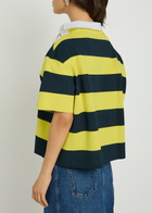A.W.A.K.E Mode Striped Asymmetric Knit Rugby Polo top Yellow