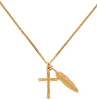 Emanuele Bicocchi Gold Feather & Cross Necklace