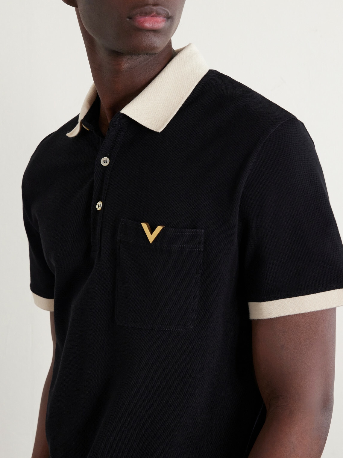 Valentino Garavani - VGold Cotton-Piqué Polo Shirt - Black