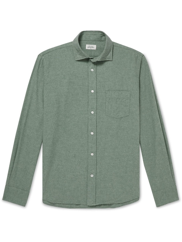 Photo: Hartford - Paul Cutaway-Collar Cotton-Flannel Shirt - Green