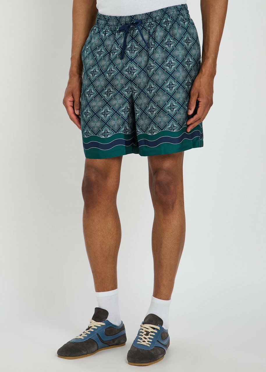 Casablanca Radiating Logo-monogram Silk Shorts Green