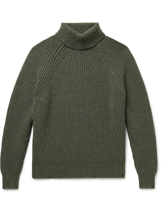 Photo: Inis Meáin - Boatbuilder Ribbed Donegal Merino Wool and Cashmere-Blend Rollneck Sweater - Green