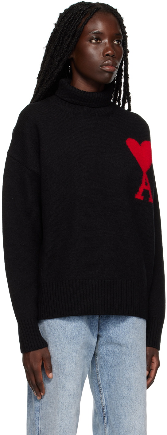 AMI Paris Black Ami de Cœur Turtleneck
