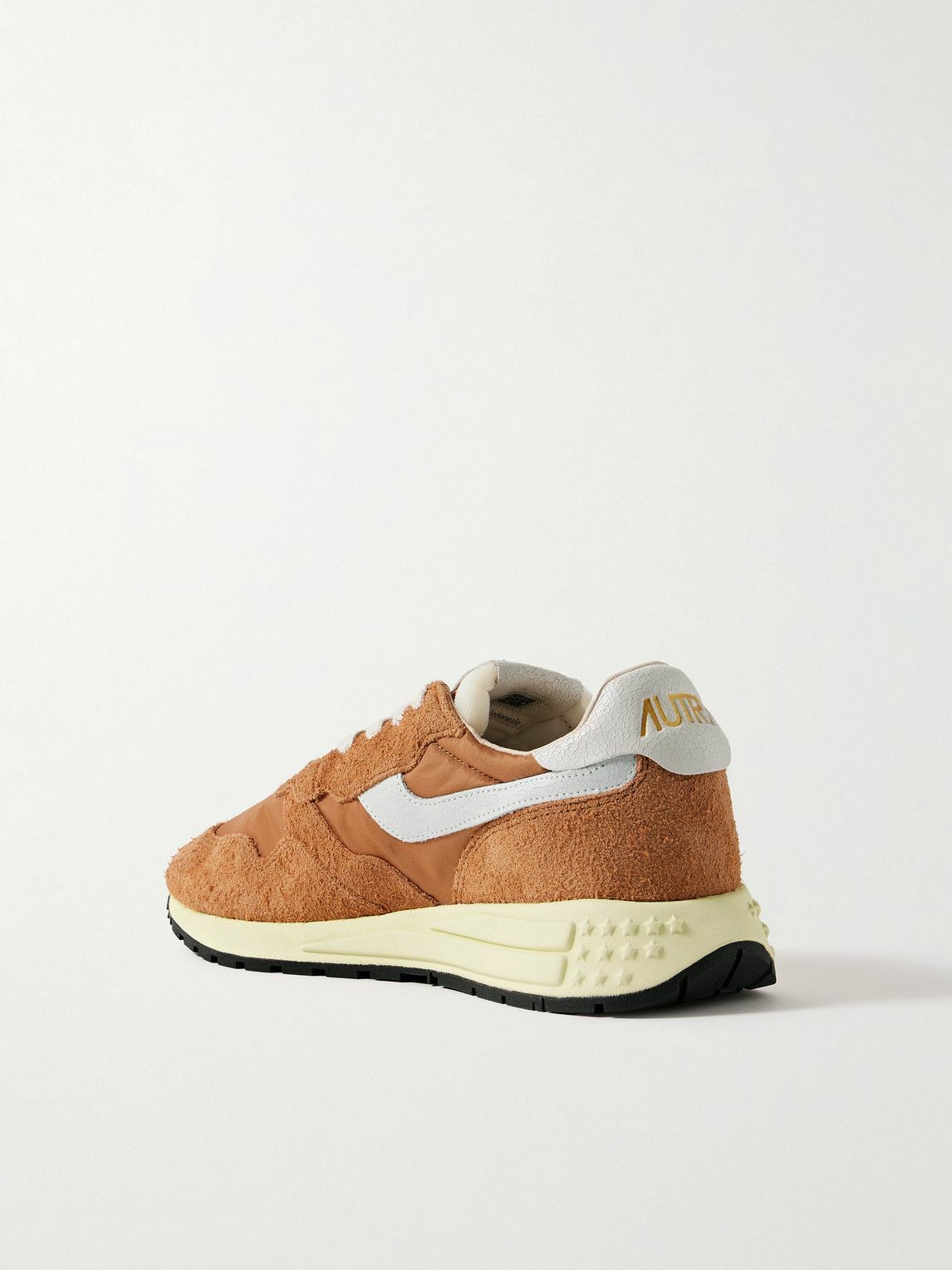 Autry - Reelwind Low Cracked-Leather Trimmed Suede and Shell Sneakers - Brown