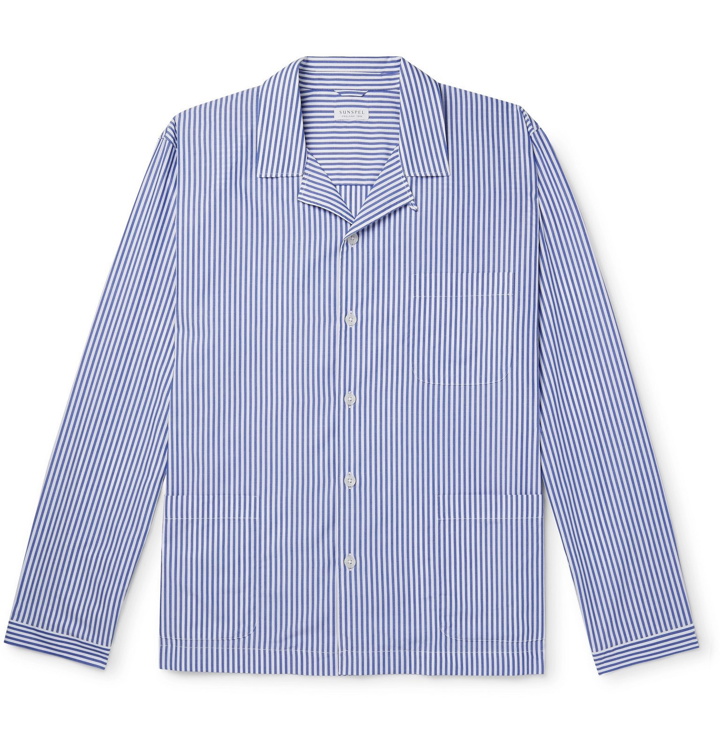 Photo: Sunspel - Striped Cotton-Poplin Pyjama Shirt - Blue