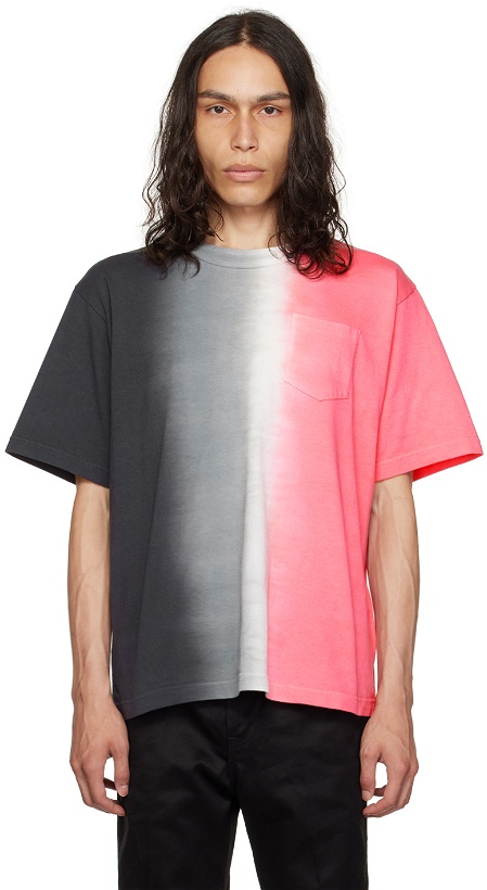 Photo: sacai Gray & Pink Tie-Dye T-Shirt