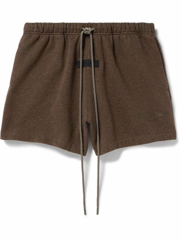 Photo: FEAR OF GOD ESSENTIALS - Wide-Leg Logo-Appliquéd Cotton-Blend Jersey Drawstring Shorts - Brown