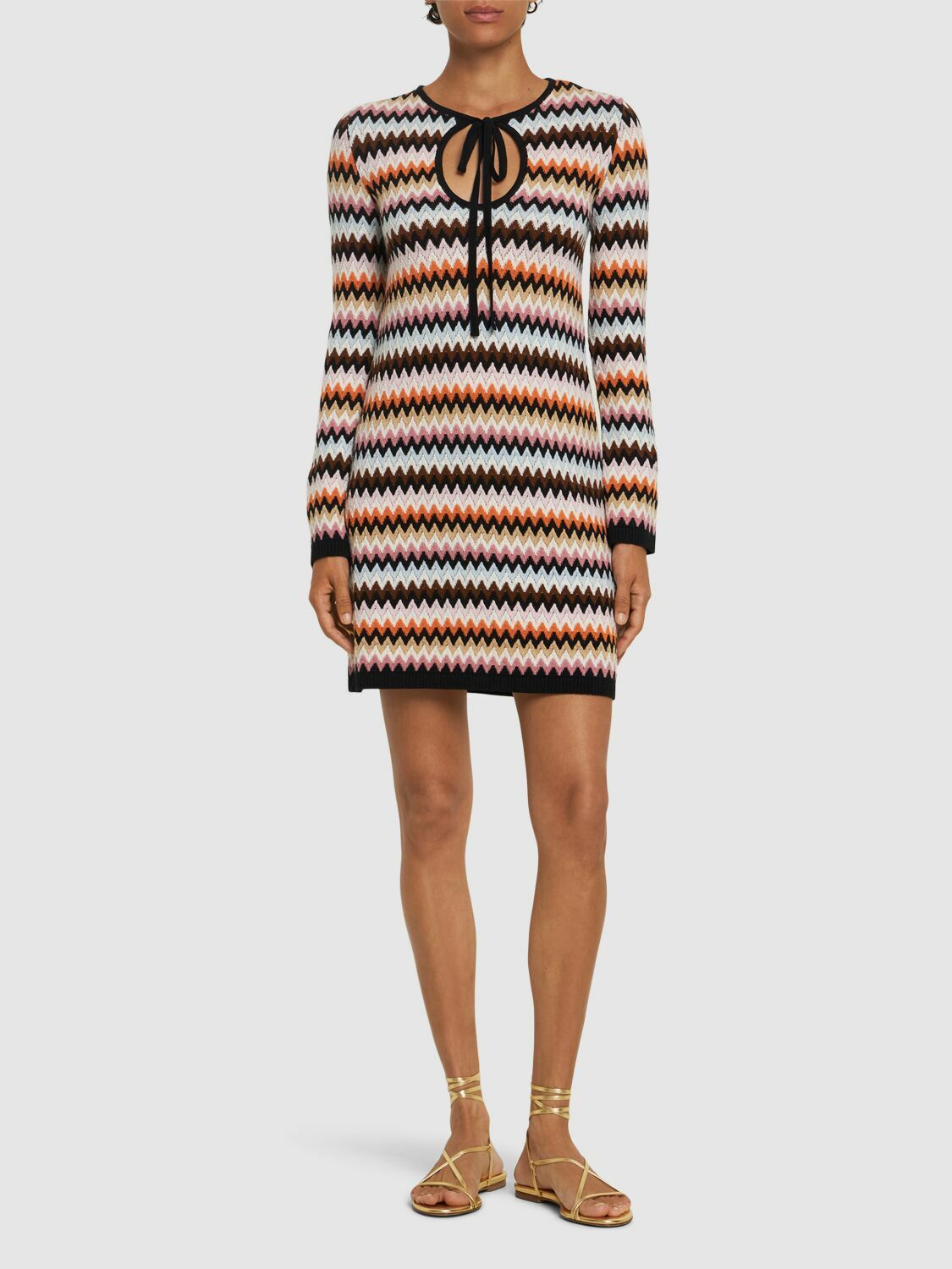 MISSONI Striped Wool Knit Long Sleeve Mini Dress Missoni