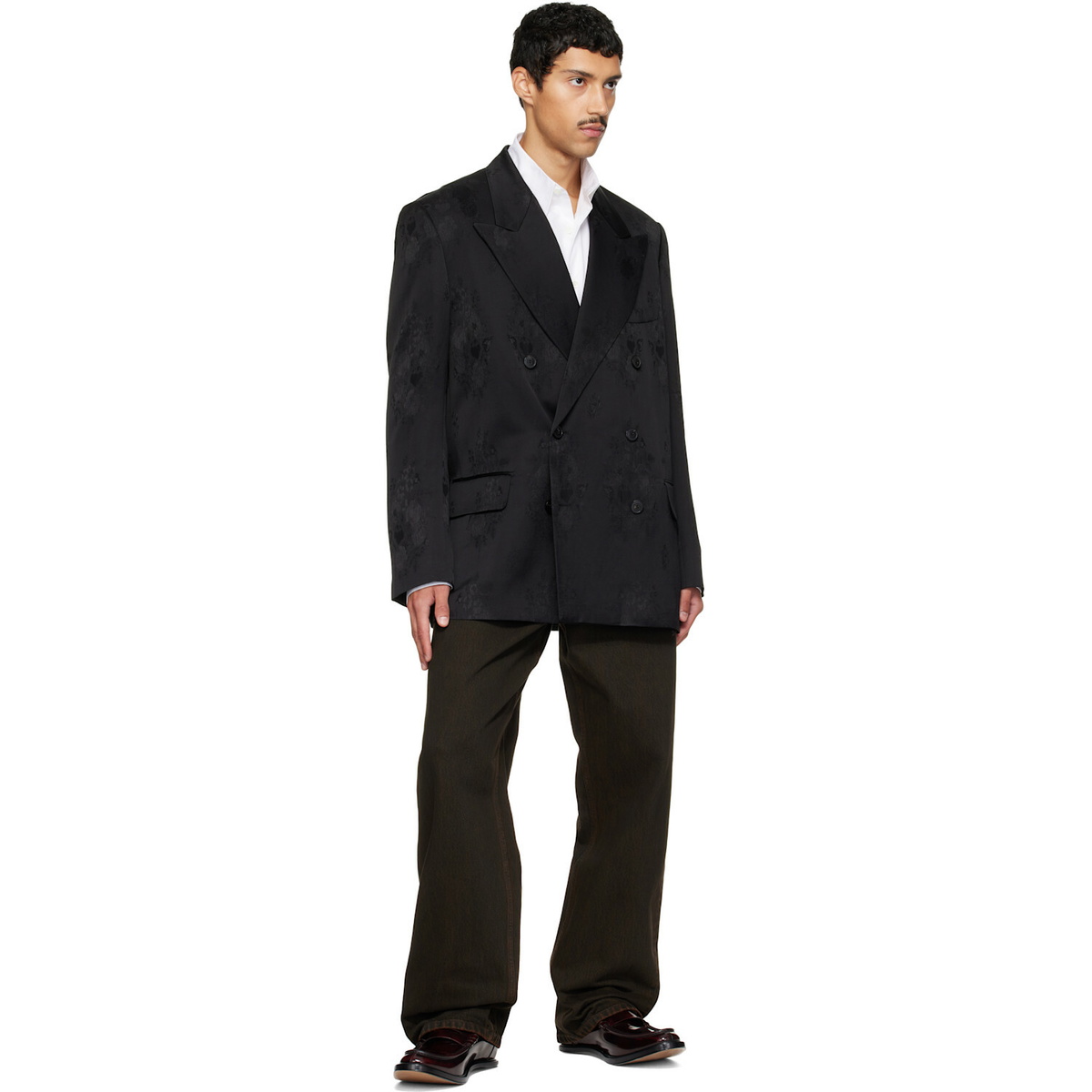 Dries Van Noten Black Oversized Jacquard Blazer