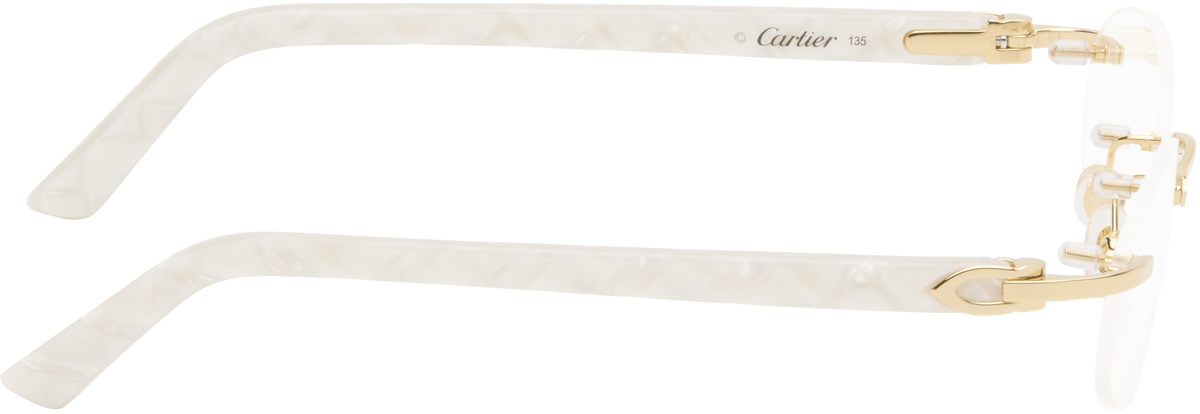Cartier Gold & White Elongated 'C de Cartier' Glasses