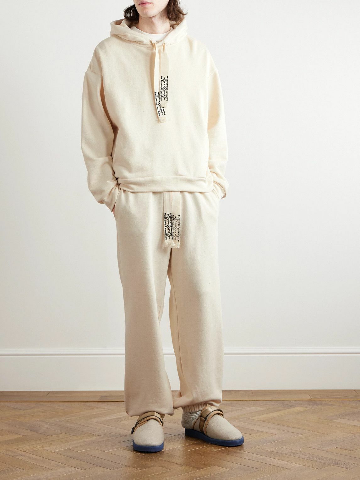 Alanui - Akasha Tapered Embroidered Cotton-Jersey Sweatpants - Neutrals