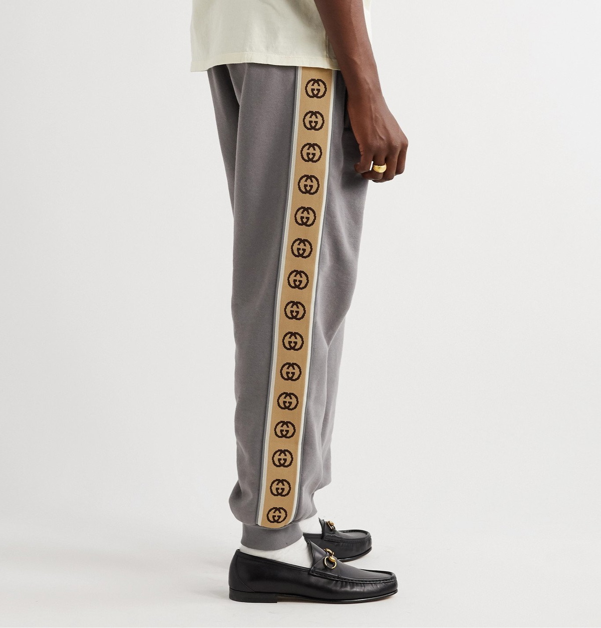 Gucci - Tapered Logo-Jacquard Webbing-Trimmed Loopback Cotton