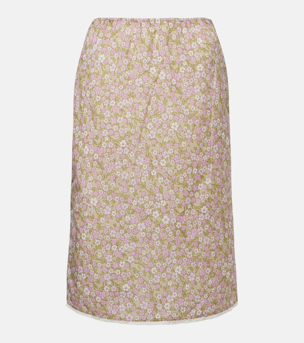 Prada Lace-trimmed floral midi skirt