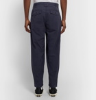 Monitaly - Tapered Pleated Brushed-Cotton Trousers - Navy