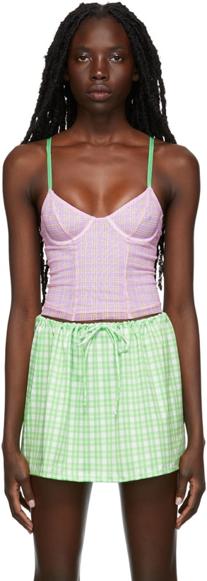 Photo: Fruity Booty SSENSE Exclusive Pink & Orange Check Print Underwired Tank Top