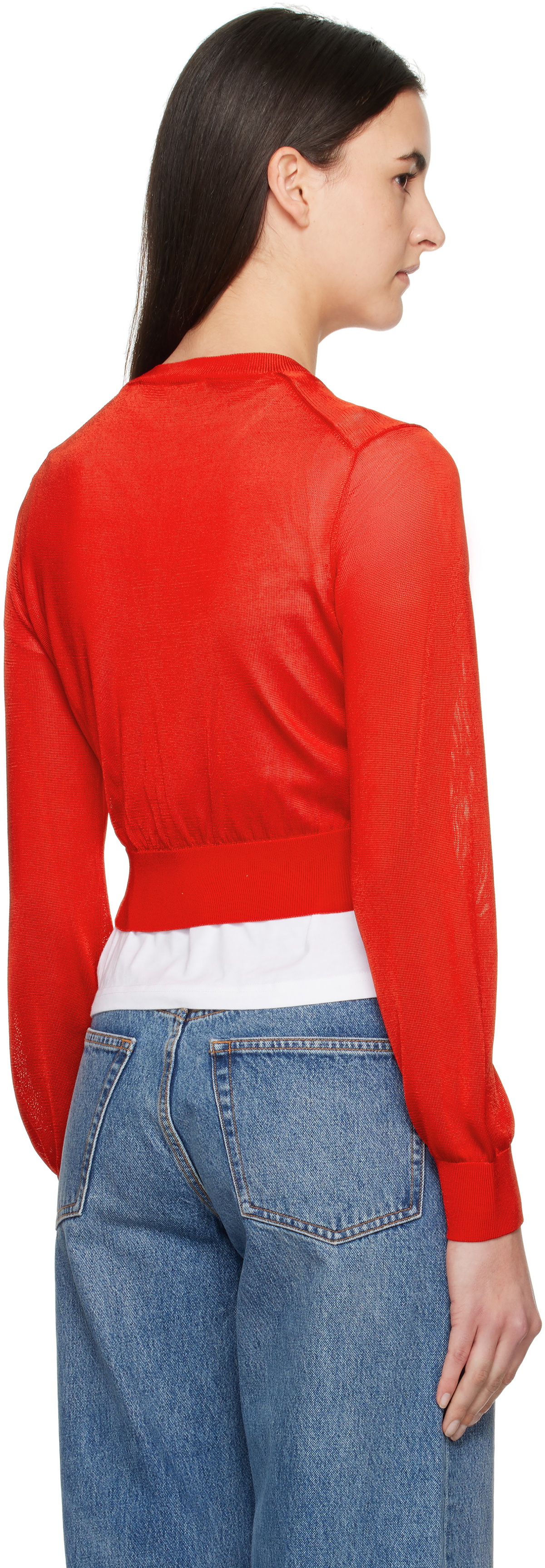 alexanderwang.t Red Logo-Embroidered Cropped Cardigan