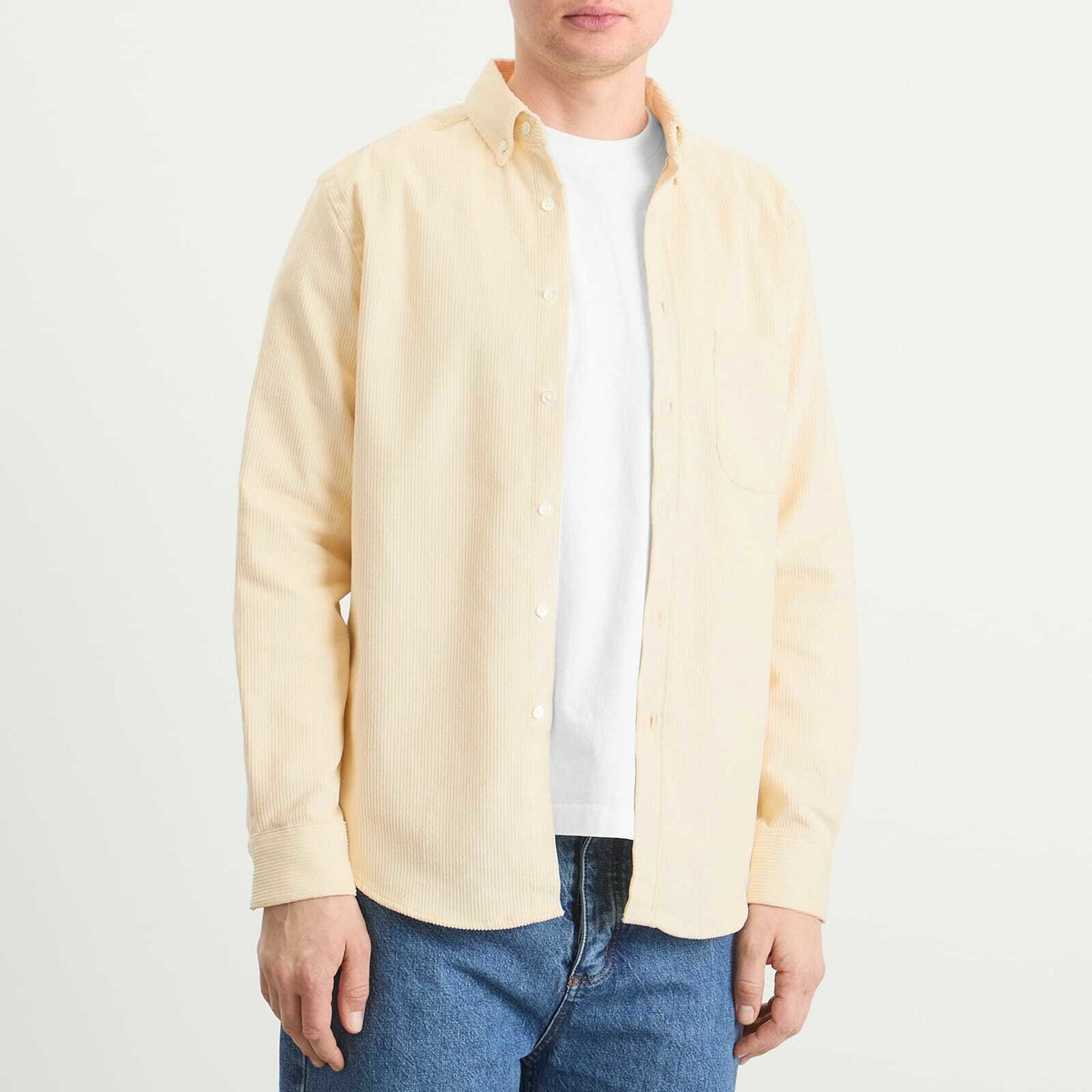 Portuguese Flannel Men's Lobo Button Down Corduroy Shirt in Ecru