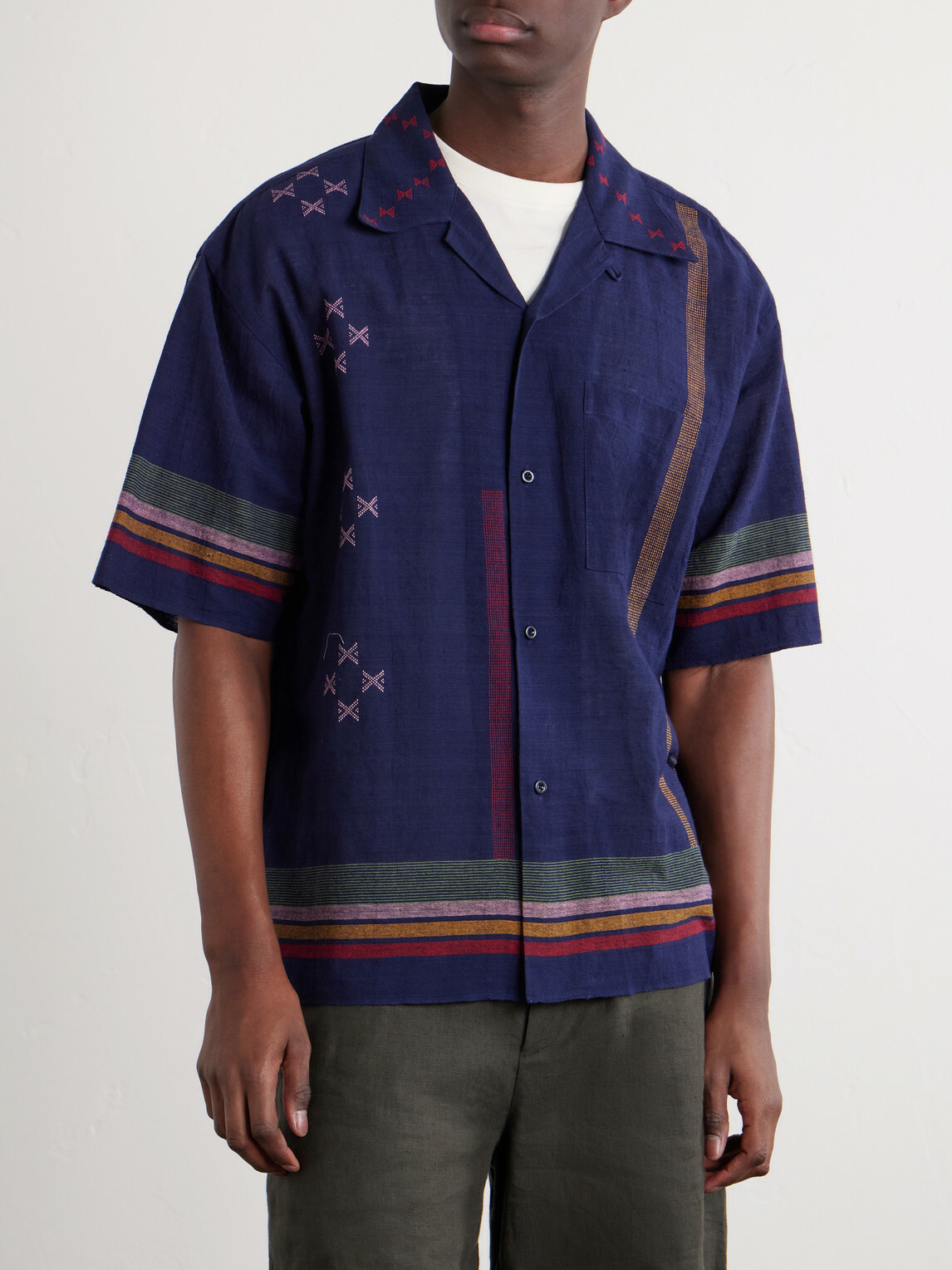 Kardo - Rohit Camp-Collar Striped Cotton Shirt - Blue