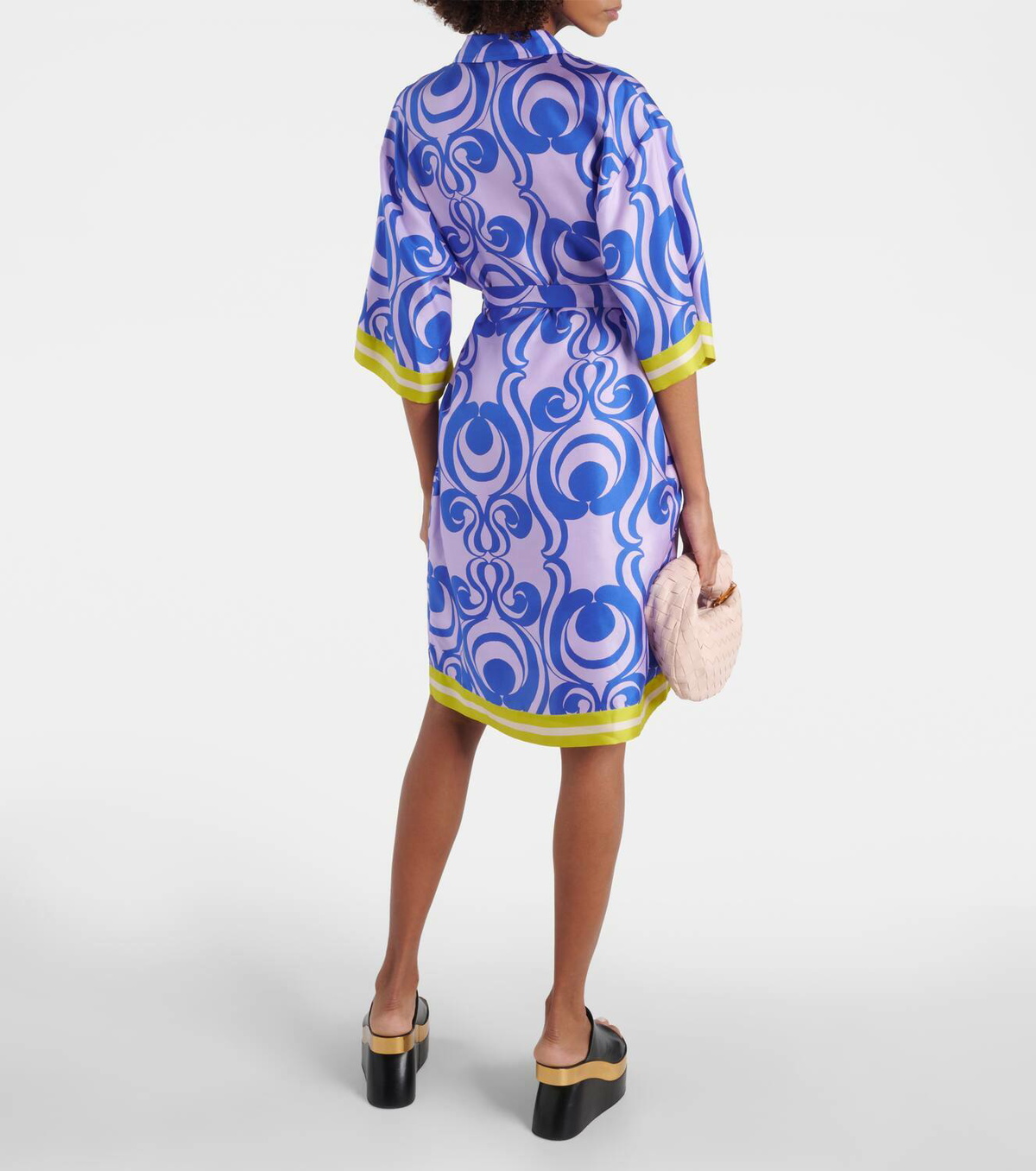 存在感絶大【Dries Van Noten】Belted printed silk shirt dress Belted printed silk shirt dress in pink - Dries Van Noten