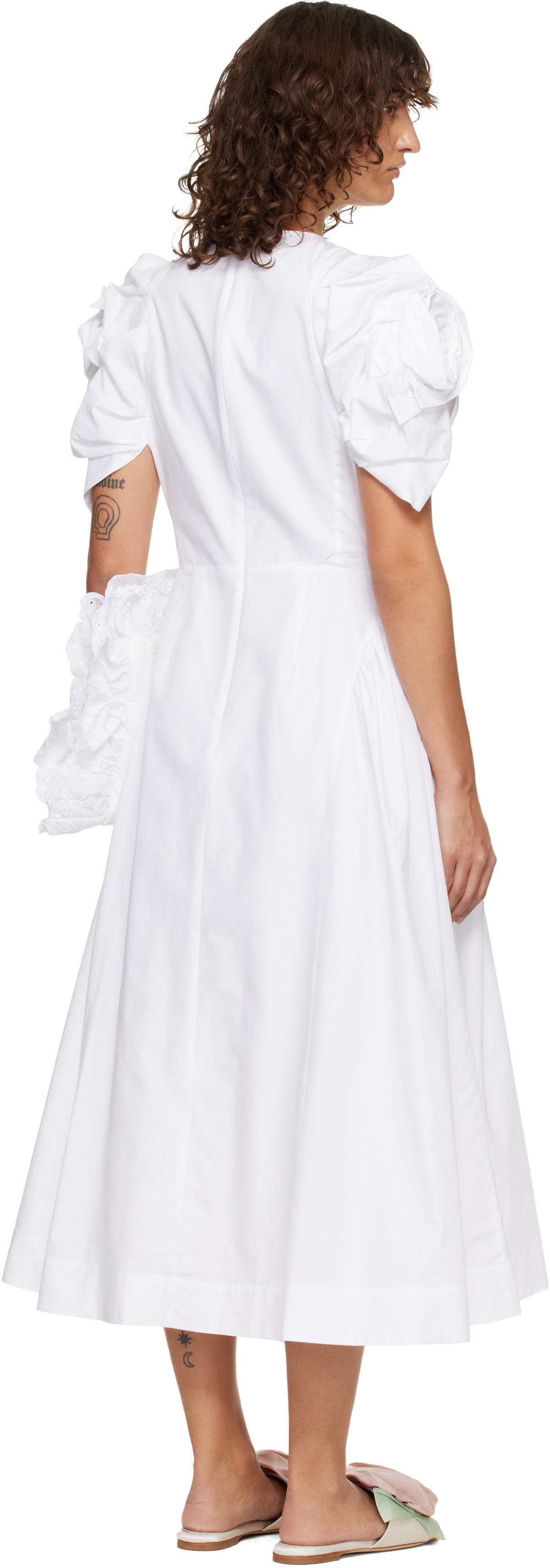Simone Rocha White Rose Puff Sleeve Hip Midi Dress