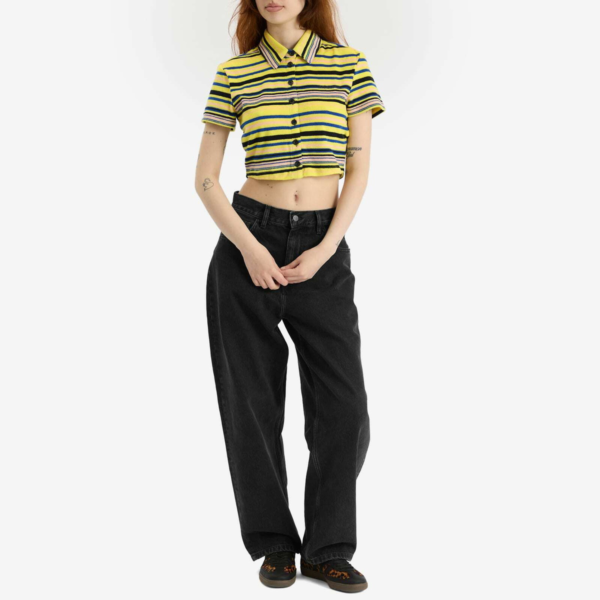Adidas Women's Towel Button-Up T-Shirt in Pure Sulfur/Blue