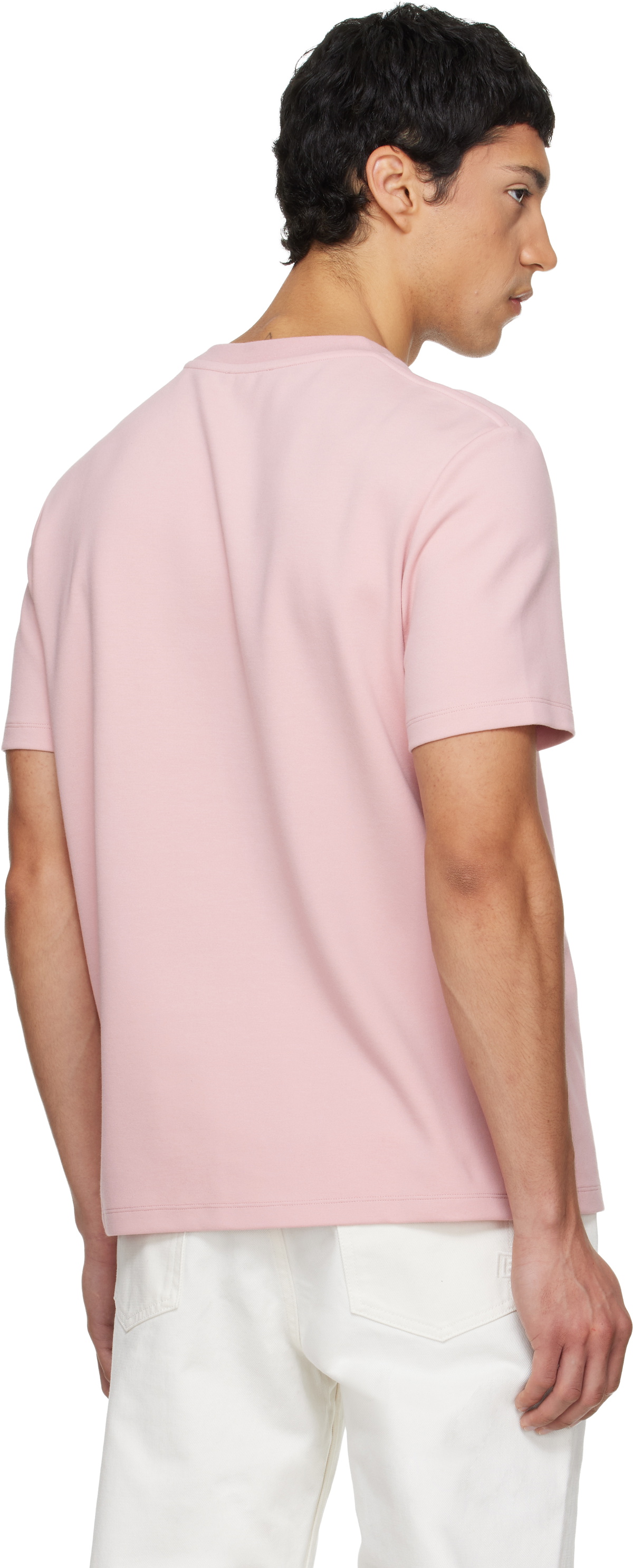 Balmain Pink Embroidered Logo T-shirt