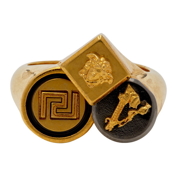 Photo: Versace Gold Logo Trio Ring
