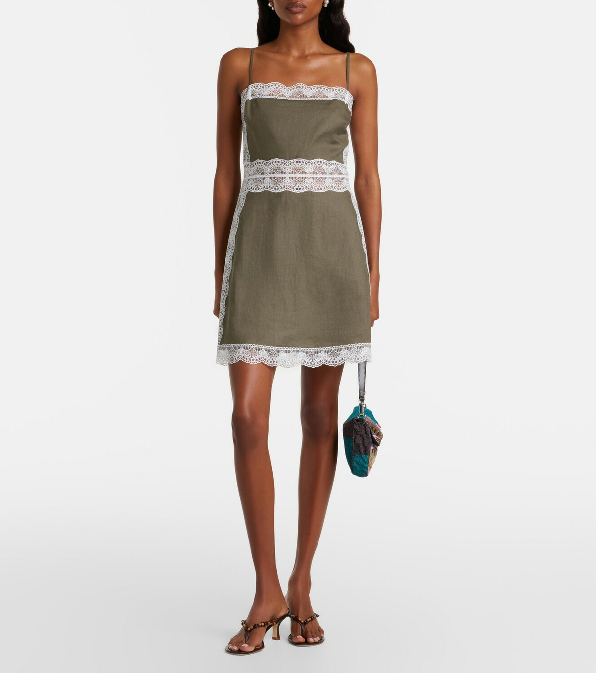Staud Amalina lace-trimmed linen minidress