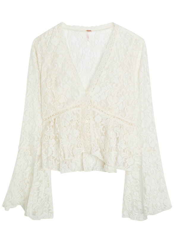Photo: Free People Whispering Love Lace Cropped Blouse Cream
