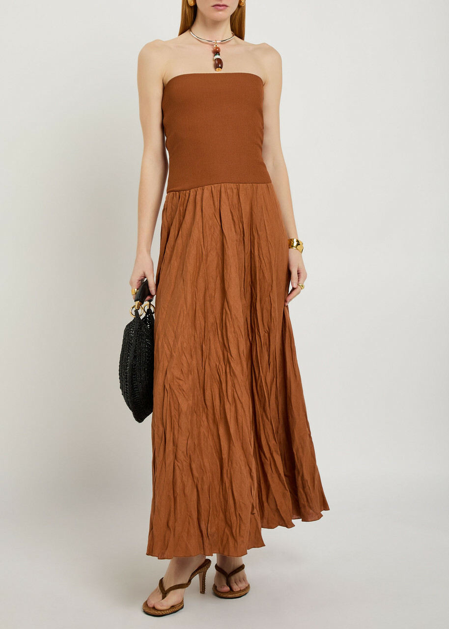 Johanna Ortiz Empowerment Movement Crinkled Linen-blend Midi Dress Brown