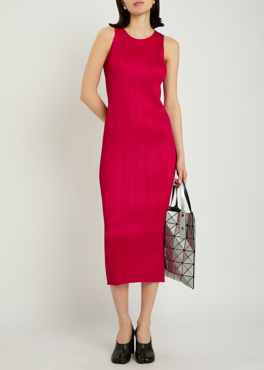 Pleats Please Issey Miyake Pleated Woven Midi Dress Red