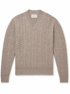 Purdey - Slim-Fit Cable-Knit Cashmere and Linen-Blend Sweater - Brown