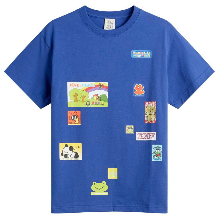 Photo: YESEYESEE Women's Y.E.S Dump Sticker Kids T-Shirt in Blue