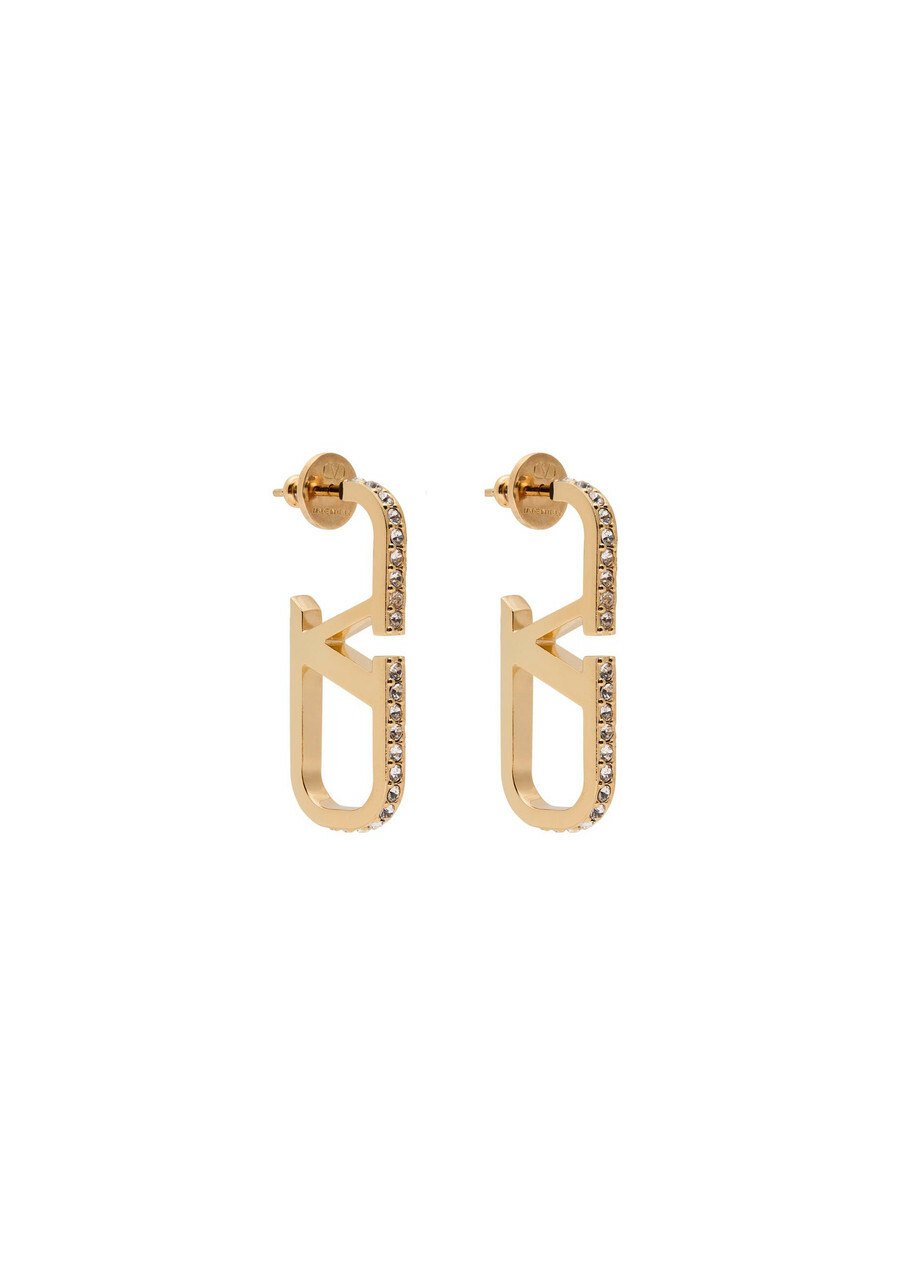 Valentino Vlogo Crystal-embellished Hoop Earrings - Gold - One Size