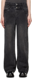 Feng Chen Wang Black Seaming Double Waist Jeans