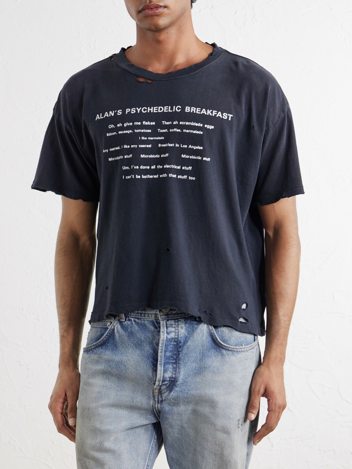 Enfants Riches Déprimés - Alan's Breakfast Printed Distressed Cotton-Jersey T-Shirt - Black