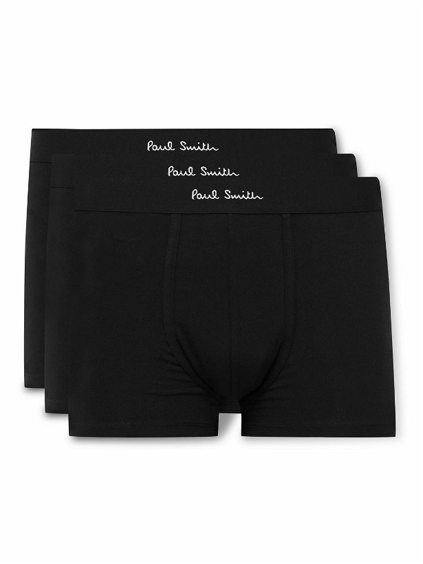 Photo: Paul Smith - Three-Pack Stretch Organic Cotton Boxer Briefs - Black