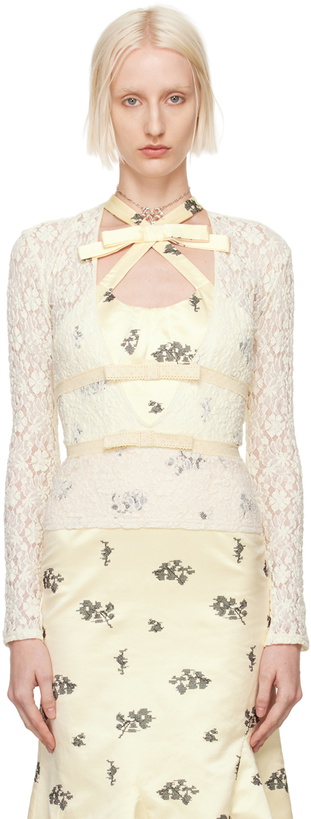 Photo: Yuhan Wang Off-White Ribbon Tied Lace Blouse